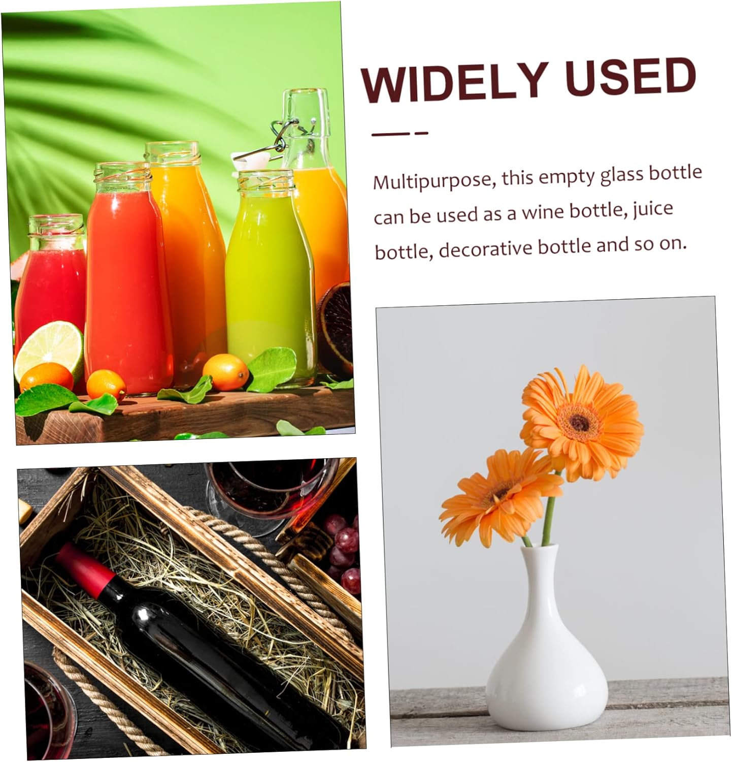 Alipis 2pcs Reusable Empty Glass Bottles Wine Bottles for Liquor Juice Storage