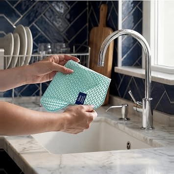 Silva Premium Bulaşık Filesi Balıksırtı Doku 25x25 cm, Mikrofiber Bulaşık Bezi, Az Deterjanla Bol Köpük, Çizmeyen Ovma Gücü, Tencere Tava Cam Porselen İçin, Mint Yeşili