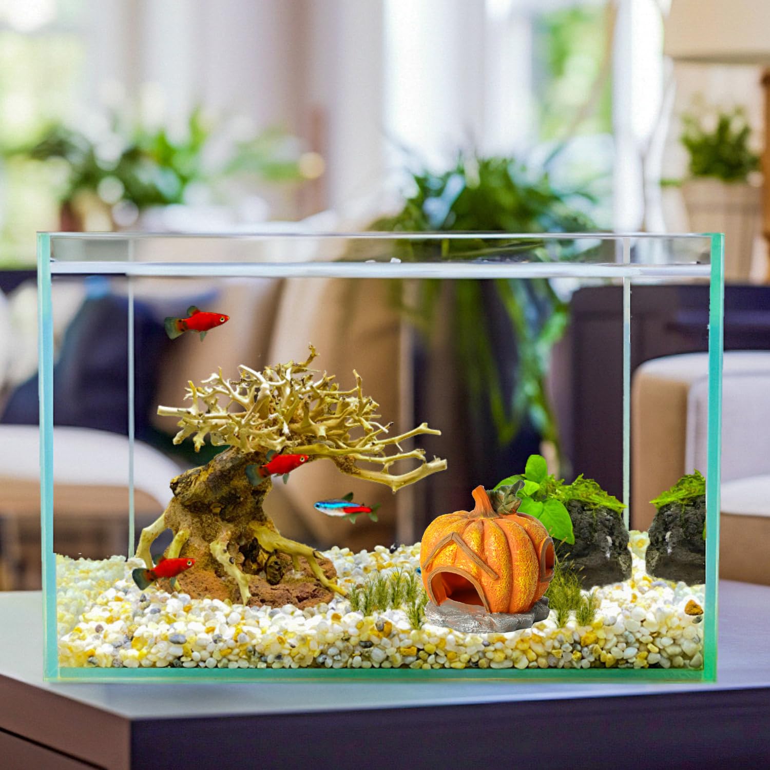 Nereds Pumpkin Halloween Aquarium Decor Resin Fish Tank Statue Pumpkin House for Small Fish,Shrimps,Frogs,Gecko, Spider - Image 4