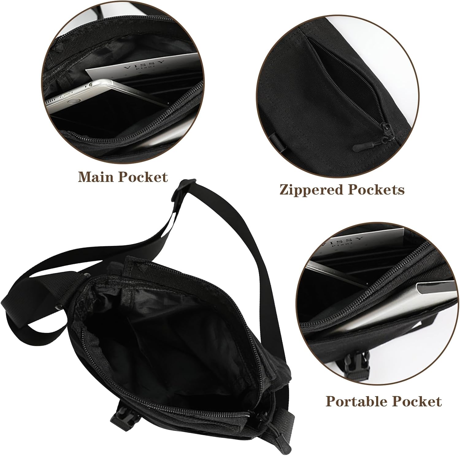 Small Crossbody Bag for Men, Canvas Messenger Bag Shoulder bag, Mens Crossbody Bag Travel Bag Man Purse Mens Bag, Unisex Small Shoulder Bag for Phone Passport (Black) - Image 3