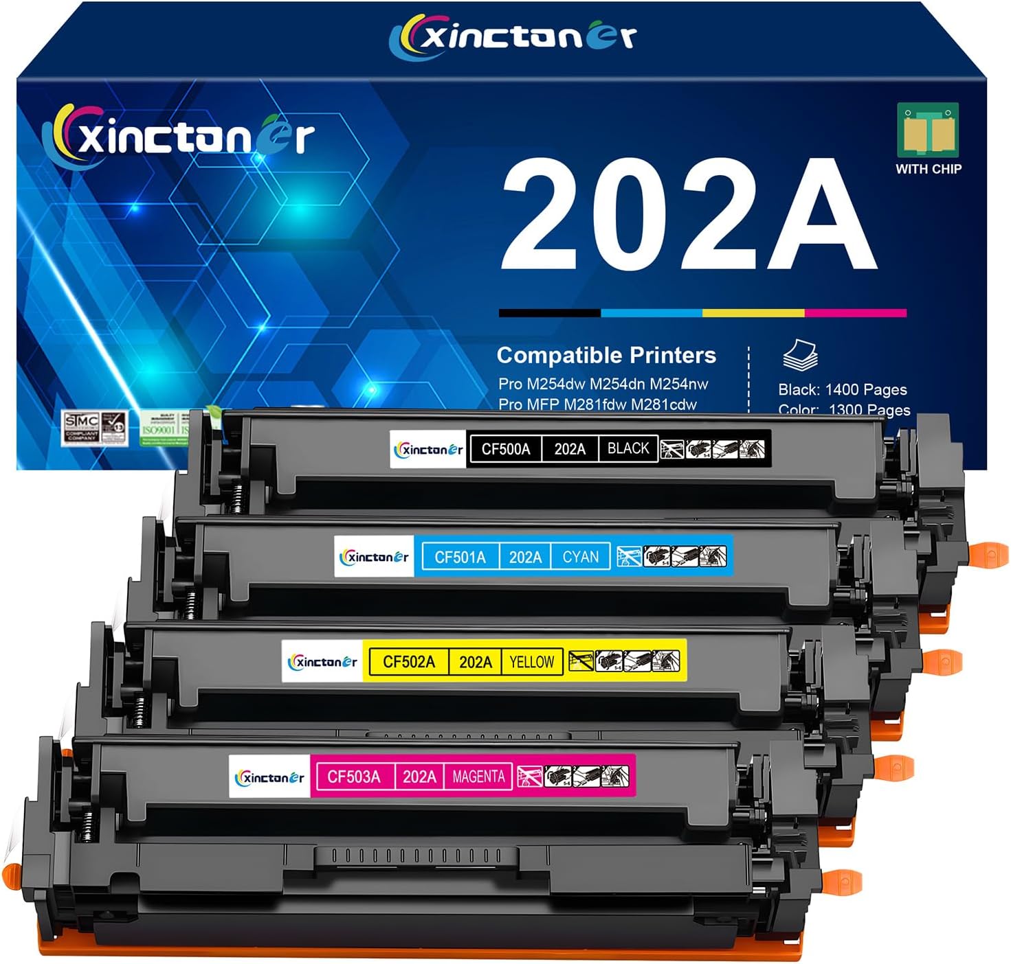 202A Toner Cartridges 4 Pack Compatible Replacement for HP 202A 202X CF500X CF500A Toner Work with Color Laser Jet Pro MFP M281fdw M281cdw M281fdn M254dw M254 M281 Printer (Black Cyan Yellow Magenta)