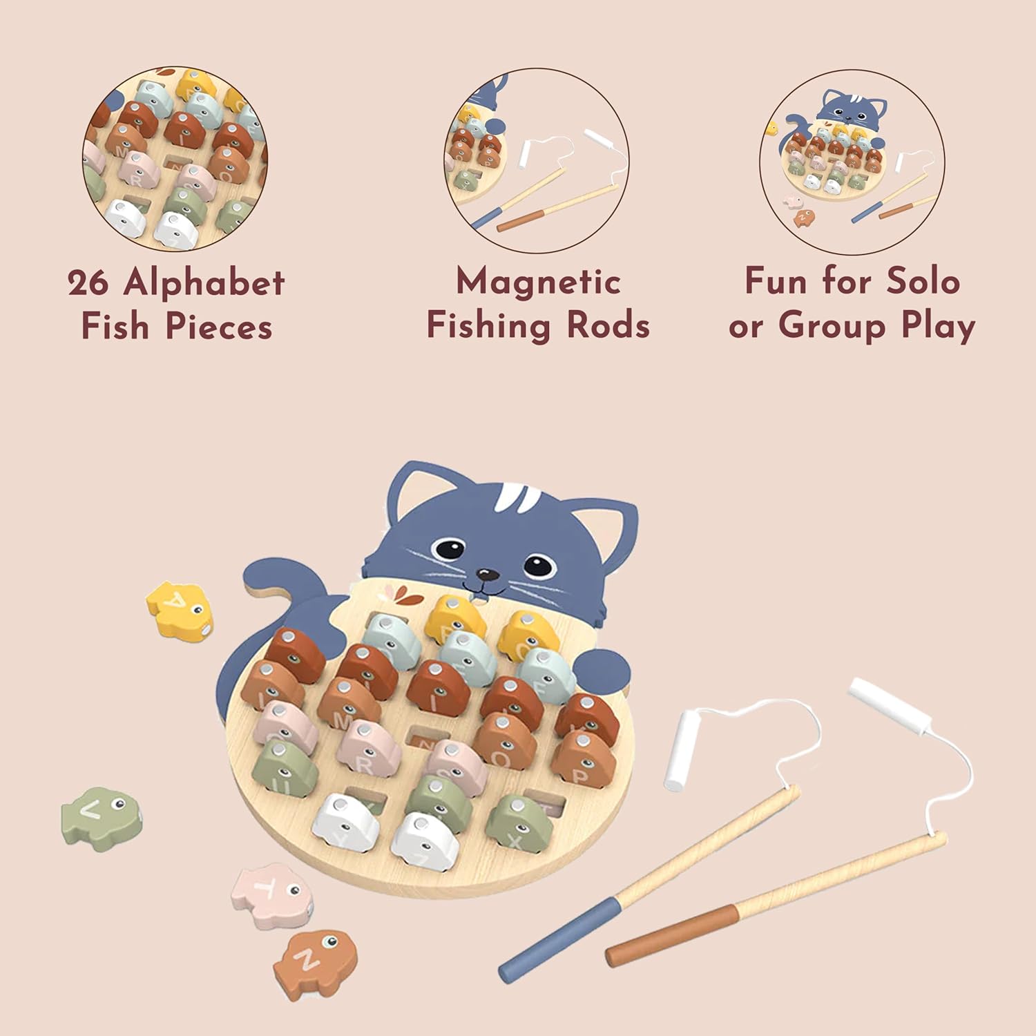 SPEEDY MONKEY Magnetic Alphabet Fishing Game for Toddlers 18m+ | Wooden Alphabet Fishing Toy | Sorting Letter Fish Catching Game & Learning ABC Puzzle | Fine Motor & Educational Gift for Kids