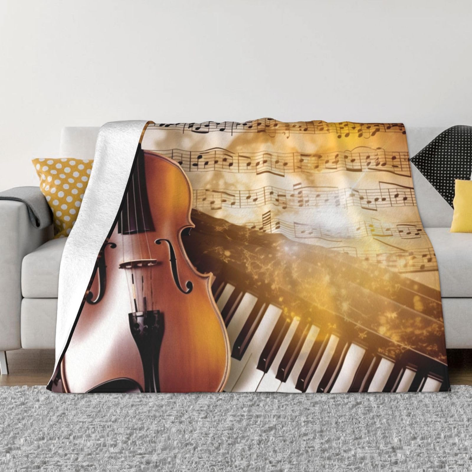 KLOPH Piano Violin Music Notes Throw Blanket 40"x30" Flannel Fluffy Warm Blanket for Couch, Reversible Plush Blankets for Bed, Comfy Fuzzy Blanket for Sofa, Plush Lightweight-Blankets for All Season