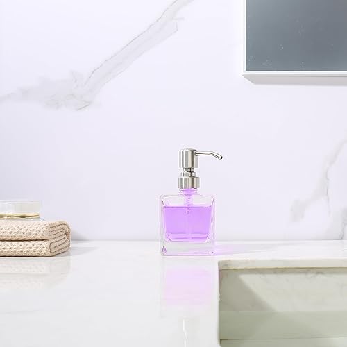 Miniatura 5 de Dispensador de jabón cuadrado de níquel cepillado, botellas de vidrio con bomba de acero inoxidable, dispensador de jabón líquido, cocina de mano