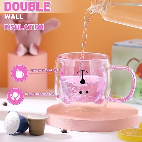 Miniatura 10 de Taza de té de oso lindo de doble pared de vidrio con asa aislada para café expreso de Navidad, taza de cerveza de Navidad, lindo regalo de
