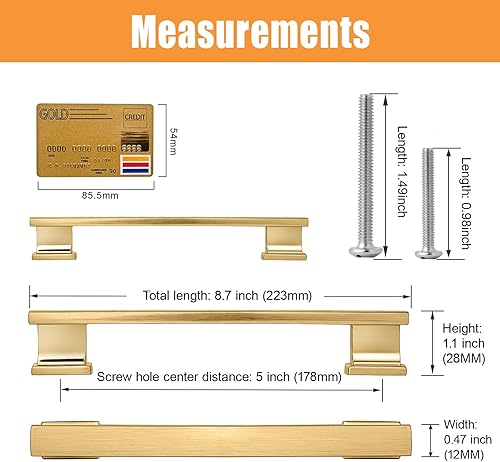 Miniatura 2 de Paquete de 20 tiradores cuadrados de latón cepillado para gabinete, 7 pulgadas (7.008 in) con agujeros centrales, accesorios dorados para cocina,