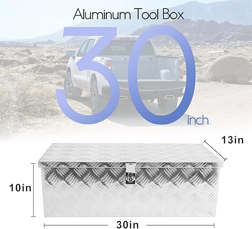 Miniatura 2 de BLACKHORSE-RACING Caja de herramientas de aluminio para camión de 20 pulgadas con mango lateral y llaves de bloqueo, caja de almacenamiento para