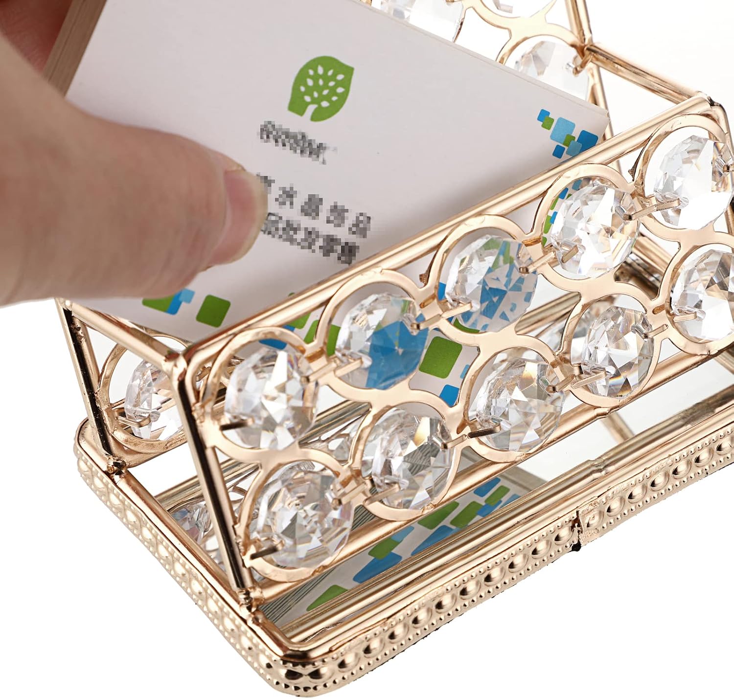 Hipiwe Crystal Business Card Holder Stand Gold Mirrored Name Card Display Stand Organizer Desktop Business Card Storage Holder for Office Countertop (Gold,1 Slot) image 3