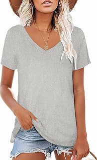 TOPYOGAS Women's Casual V-Neck Short Sleeve T-Shirts, Loose Fit Cotton Tops, Basic Tees
