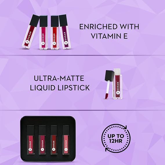 SUGAR Cosmetics Smudge Me Not Liquid Mini Lipstick Gift Set (Nude)