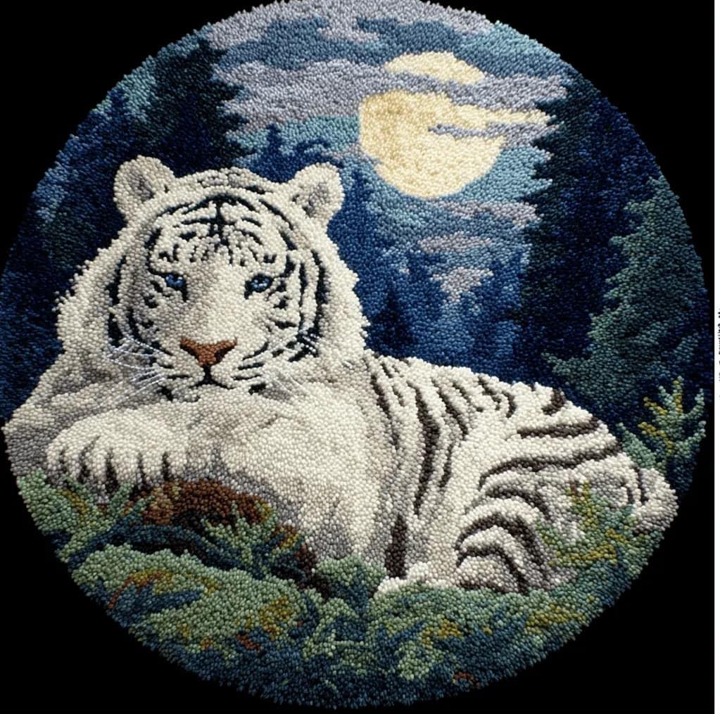 Round Latch Hook Rug Kits Tiger For Adults And Starter 50*50Cm