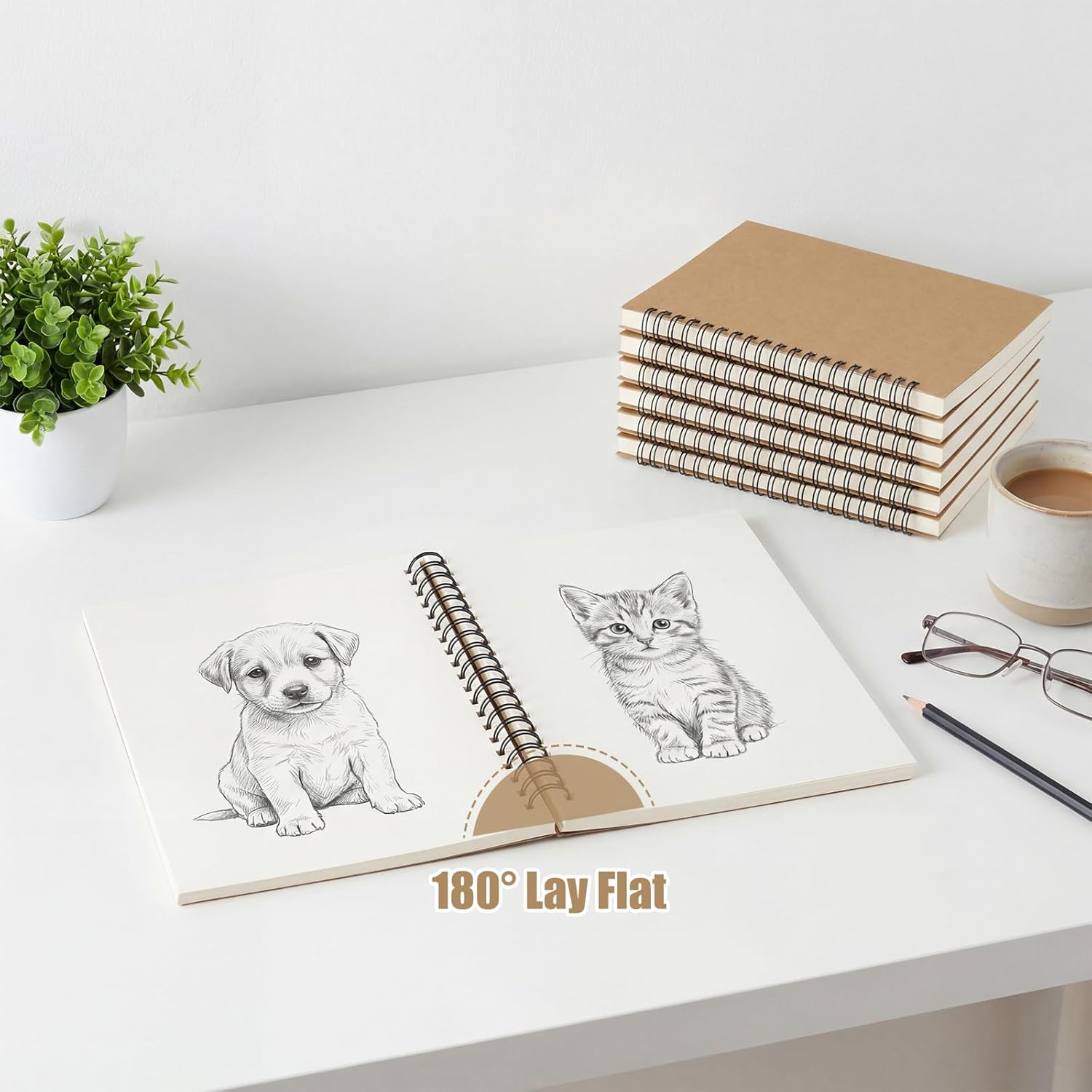 Leelosp 12 Pcs Blank Sketch Books 5.1" X 7.5" Kraft Unlined Drawing Spiral Notebook Bulk Soft Cover Student Sketchbooks Memo Notepad for Drawing Art Back to School Gift 60 Pages/30 Sheets 100GSM