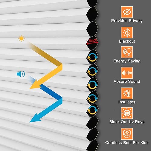 Miniatura 2 de Persianas celulares opacas con una sola celda de 1.5 pulgadas para oficina en casa, dormitorio, sala de estar, baño, persianas plisadas para