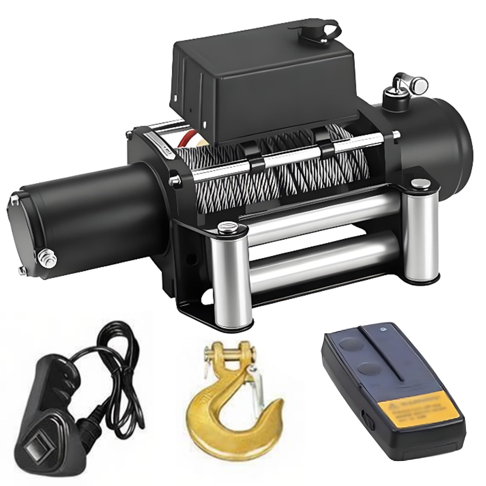 Quixnova 3000/3500/4000/4500/6000LBS Recovery Winch with Steel Rope, Roller Fairlead and Wireless/Hand Remote - IP67 Waterproof 12V/24V Electric Winch for SUV, Truck, Off-Road Vehicle 4000LBS