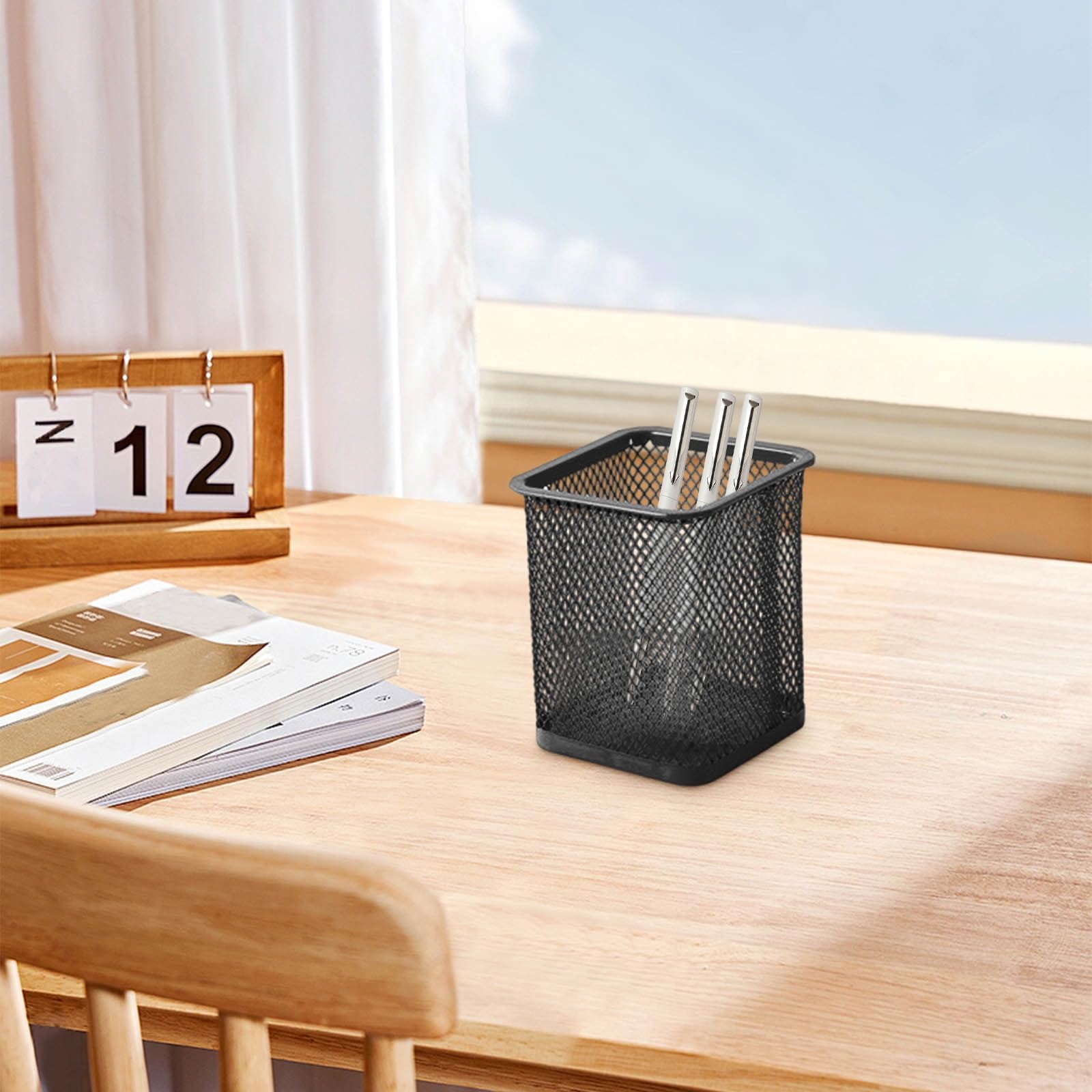 Aryamurti Metal Mesh Pen Holder, Black, Round & Square Cylindrical Design, Anti-Slip Bottom, Desk Organiser for Office Stationery and Sundries (1, Square) 3