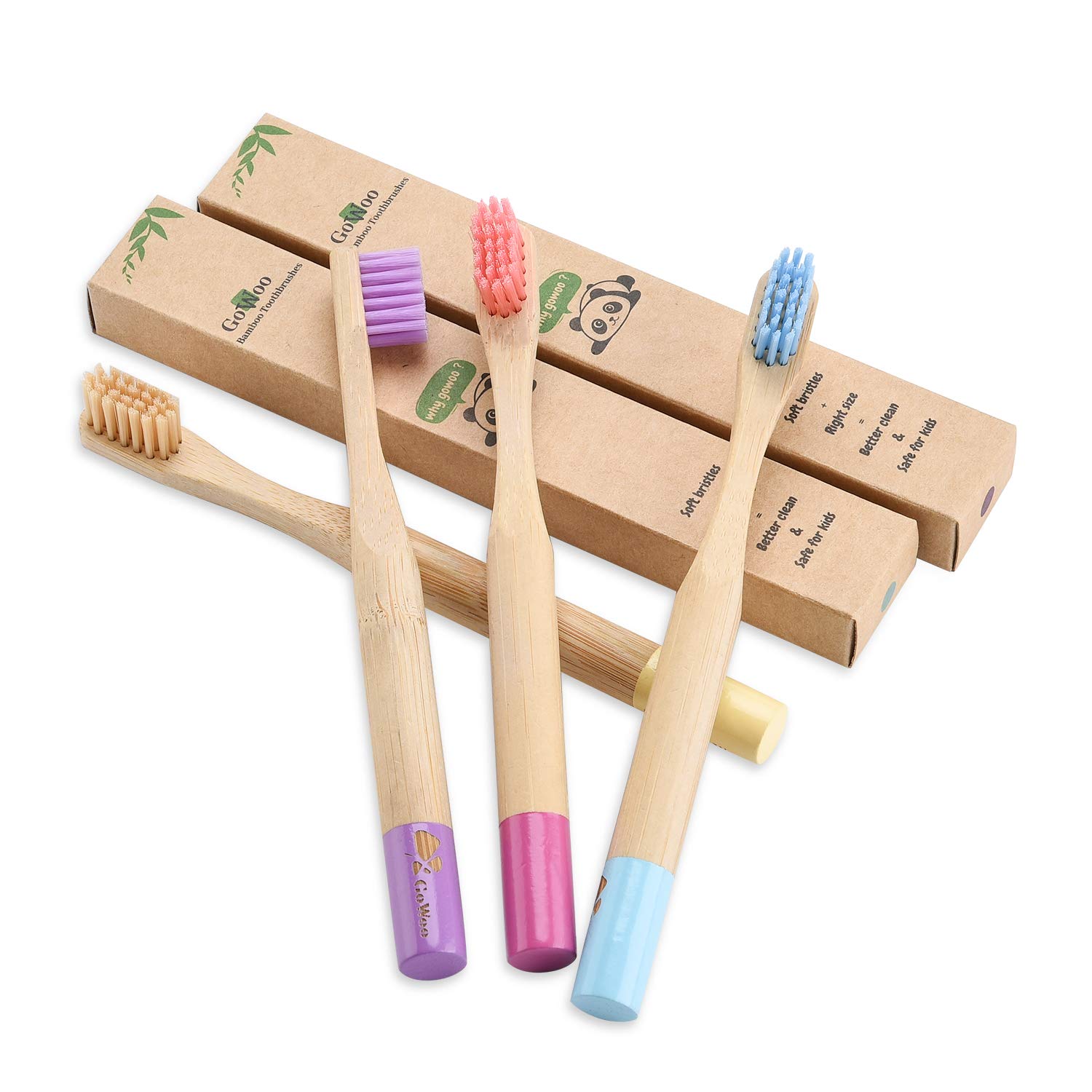 Exсluѕіvе GoWoo 100% Natural Bamboo Toothbrush Soft - Organic Eco Friendly Toothbrushes with Soft Nylon Bristles, BPA-Free, Biodegradable, Dental Care Set (Pack of 4, Kids, Rainbow)