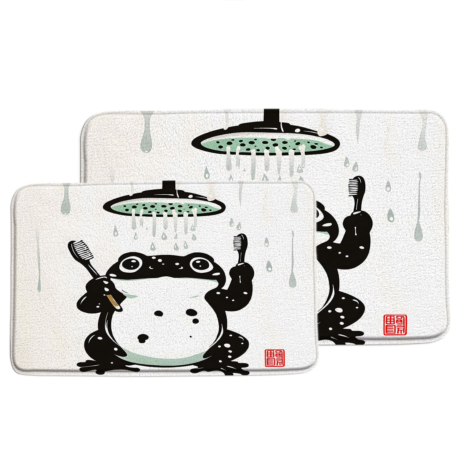 UOZXOML 2PCS Funny Frog Bath Mat Cute Animal Taking Bath Asian Japanese Style Traditional Art Bathroom Rug Microfiber Memory Foam Shower Mat Kitchen