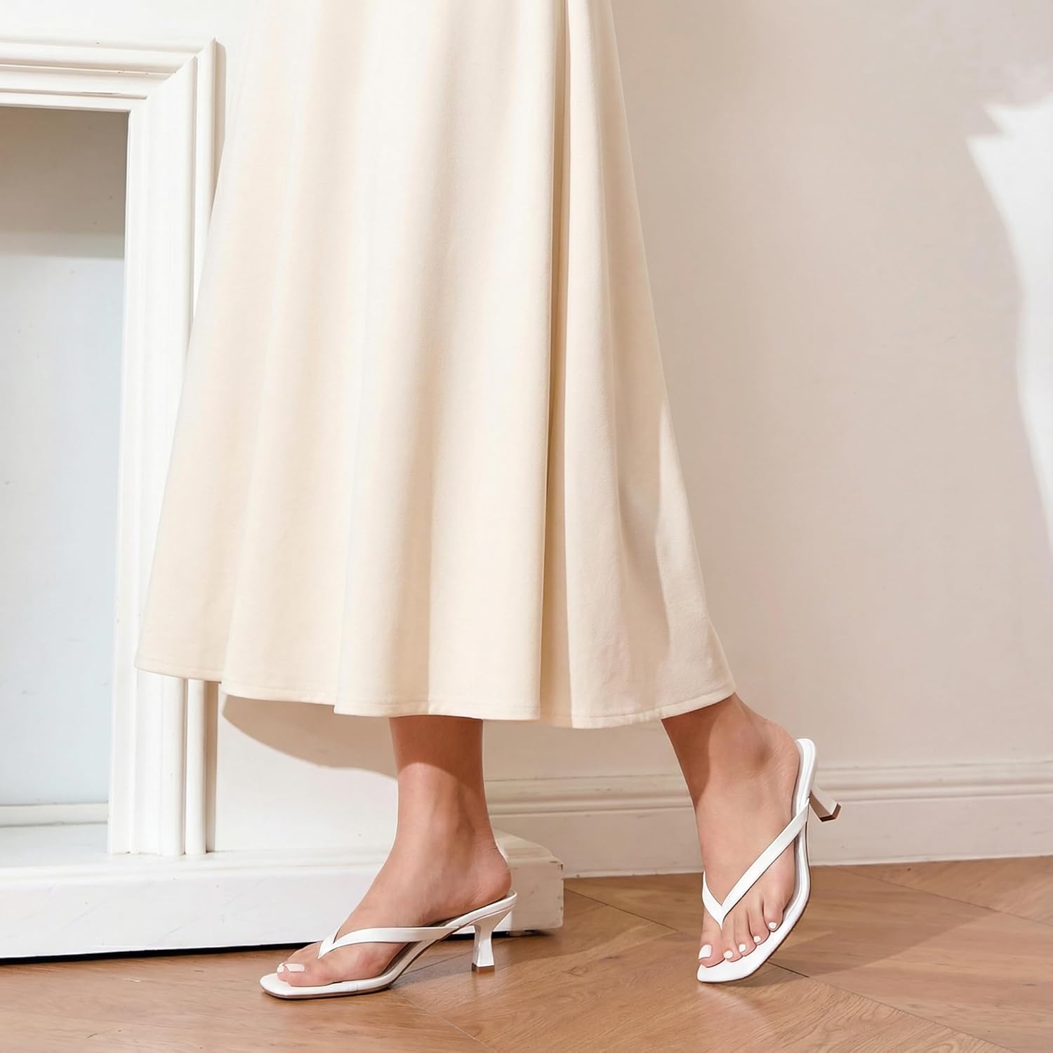 Kitten Heels for Women, Square Toe Flip Flop Kitten Heel Sandals with Non-Slip Outsole, 2.16 Inch Thong Heels, Slip-On Dressy Summer Heeled Sandals - Image 3