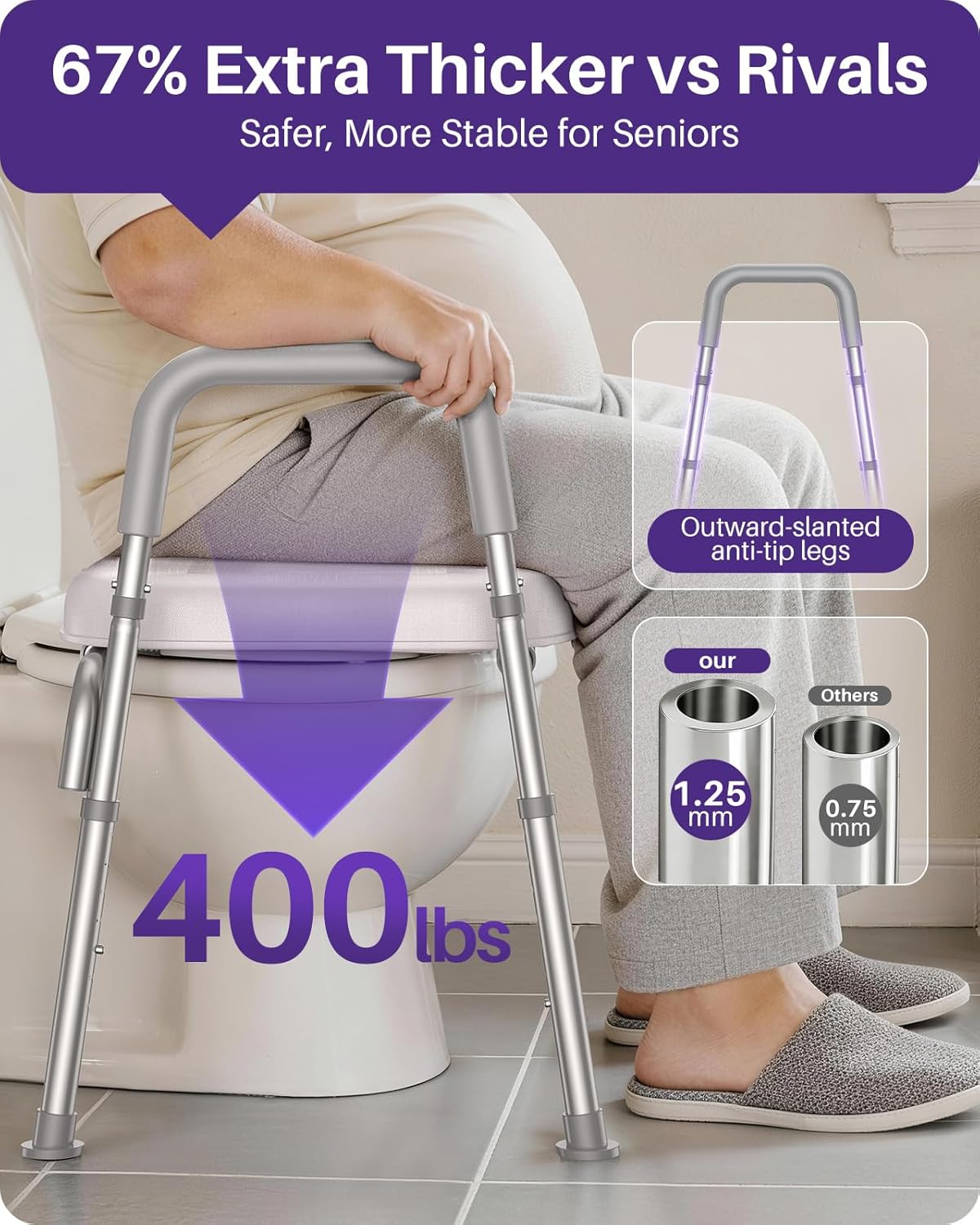 KEKOY Toilet Seat Risers for Seniors with Handles, Adjustable Height and Width Elevated Toilet Seat, Tool-Free Assembly Padded Seat for Elderly Handicap, Fits Most Round and Elongated Toilets, Grey