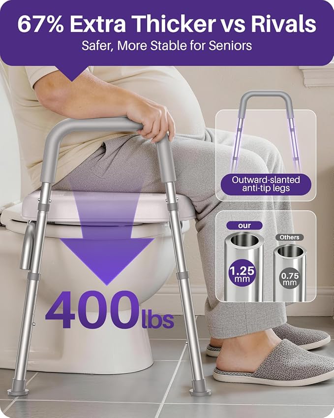 Elevador de asiento para inodoro ajustable con reposabrazos gris miniatura 3