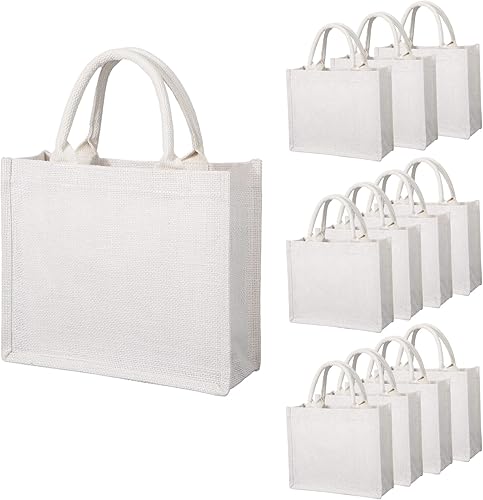 Miniatura 15 de Segarty Bolsas de mano, paquete de 6 bolsas de yute negro mediano de yute de arpillera reutilizable, bolsa de regalo con asas, bolsa en blanco a