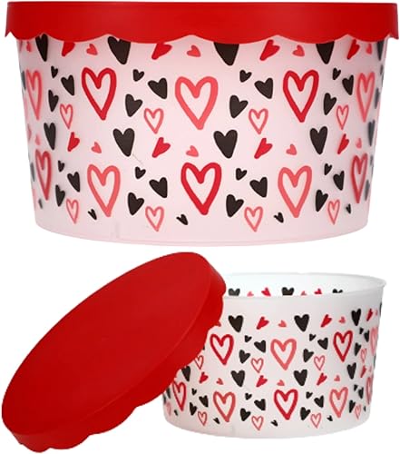Miniatura 6 de KRE - Bañeras de plástico impresas para San Valentín con tapas 8 x 45 pulgadas diseño de San Valentín contenedores de almacenamiento para comida