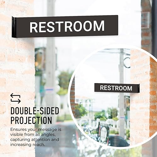Miniatura 5 de Letrero de proyección para baño, doble cara, 2 x 10 pulgadas, ACM, con accesorio negro satinado de níquel cepillado, fabricado en Estados Unidos