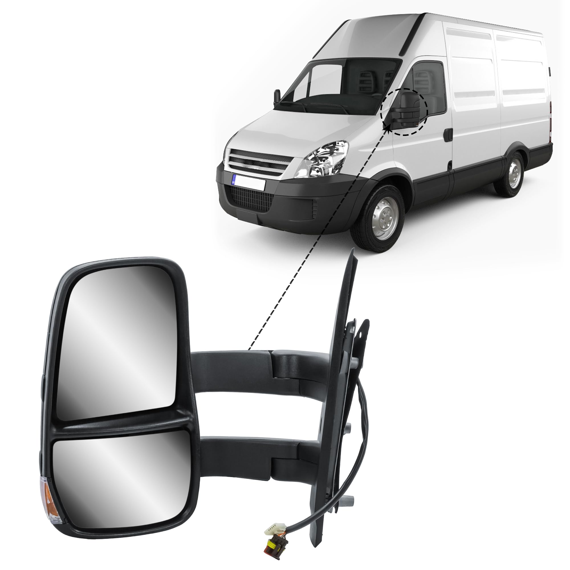 Specchio sinistro braccio lungo elettrico e riscaldato con indicatore di direzione per IVECO Daily camion 2014-2024