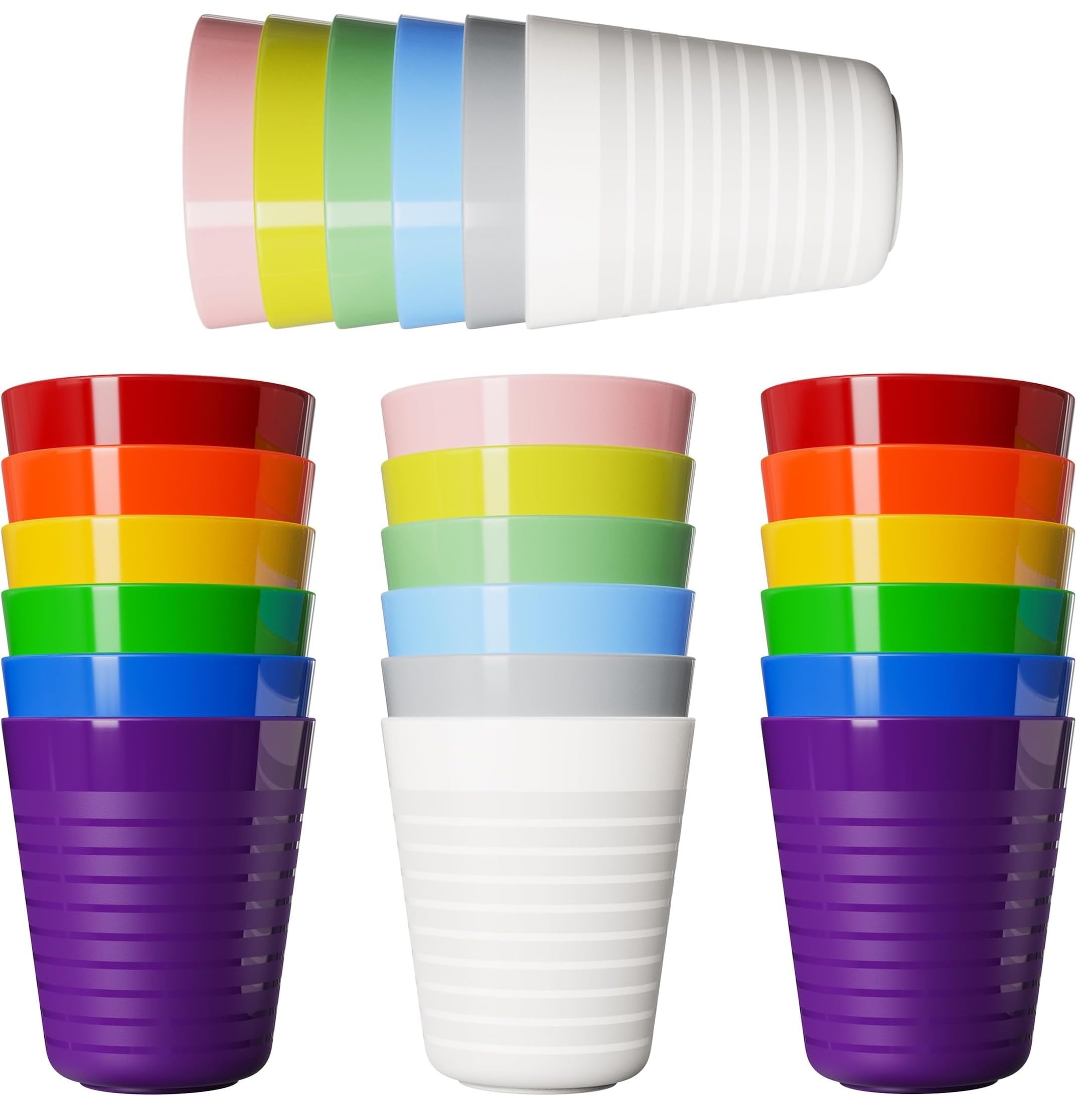 KAHEIGN 24Pcs Reusable Plastic Cups, 250ml Children Plastic Drinking Cups Kids Durable Tumblers for Kitchen Outdoor Parties Picnics BBQ Travels - Dishwasher and Microwave Safe (12 Colors)