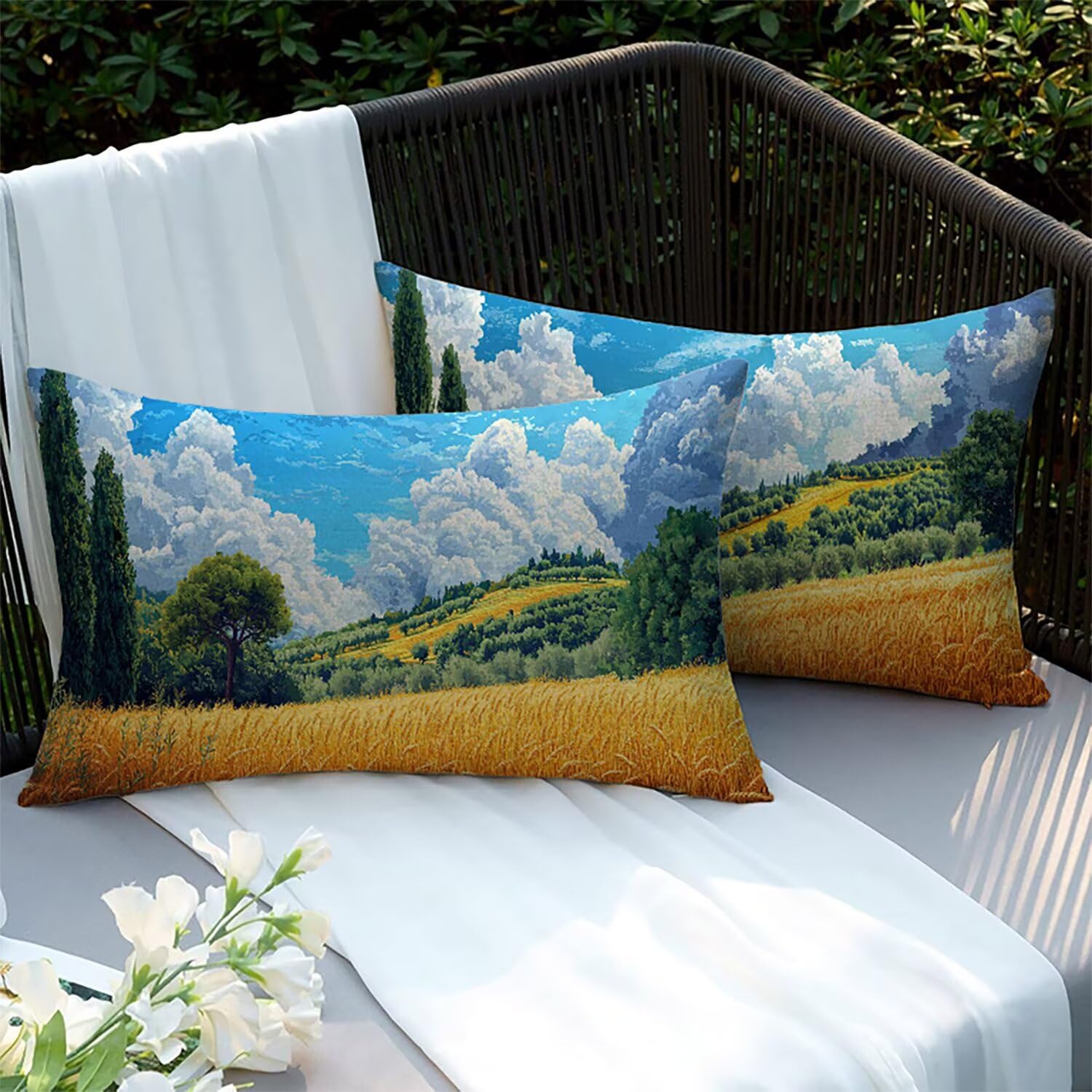 Housses de coussins lin double face haut de gamme imperméables 70x40cm XC-9456