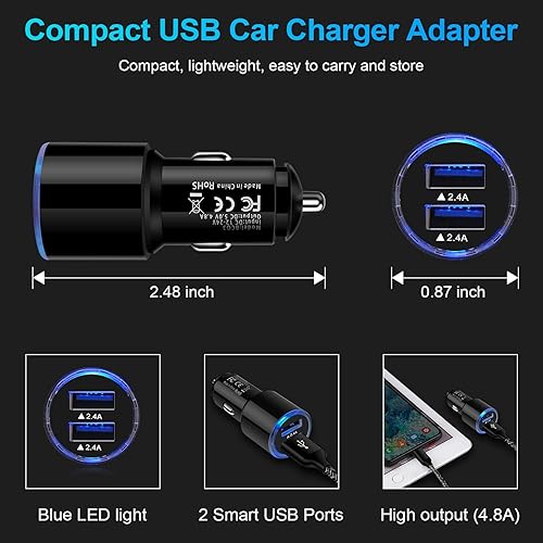 Miniatura 5 de Cargador de coche USB, 2 unidades de 4.8 A de carga rápida de doble puerto USB para iPhone 15 14 13 12 11 Pro Max SE XR X 8 7 6, iPad, Samsung