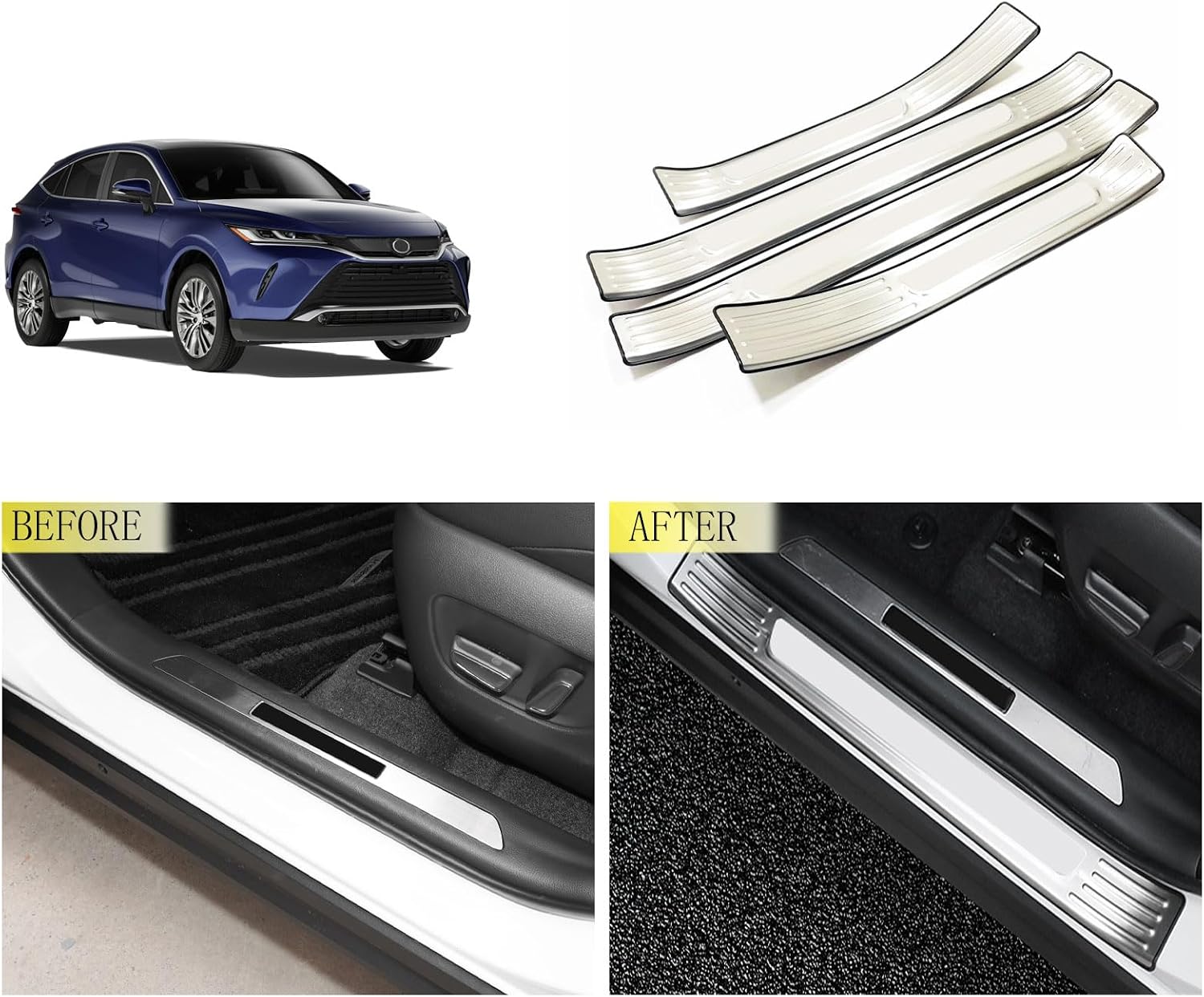 Entry Guards Cover Compatible with Toyota Venza 2021 2022 2023 Outside Door Sills Guard Sills Protector Trim Interior Car Accessories Stainless Steel 4PCS(Silver)
