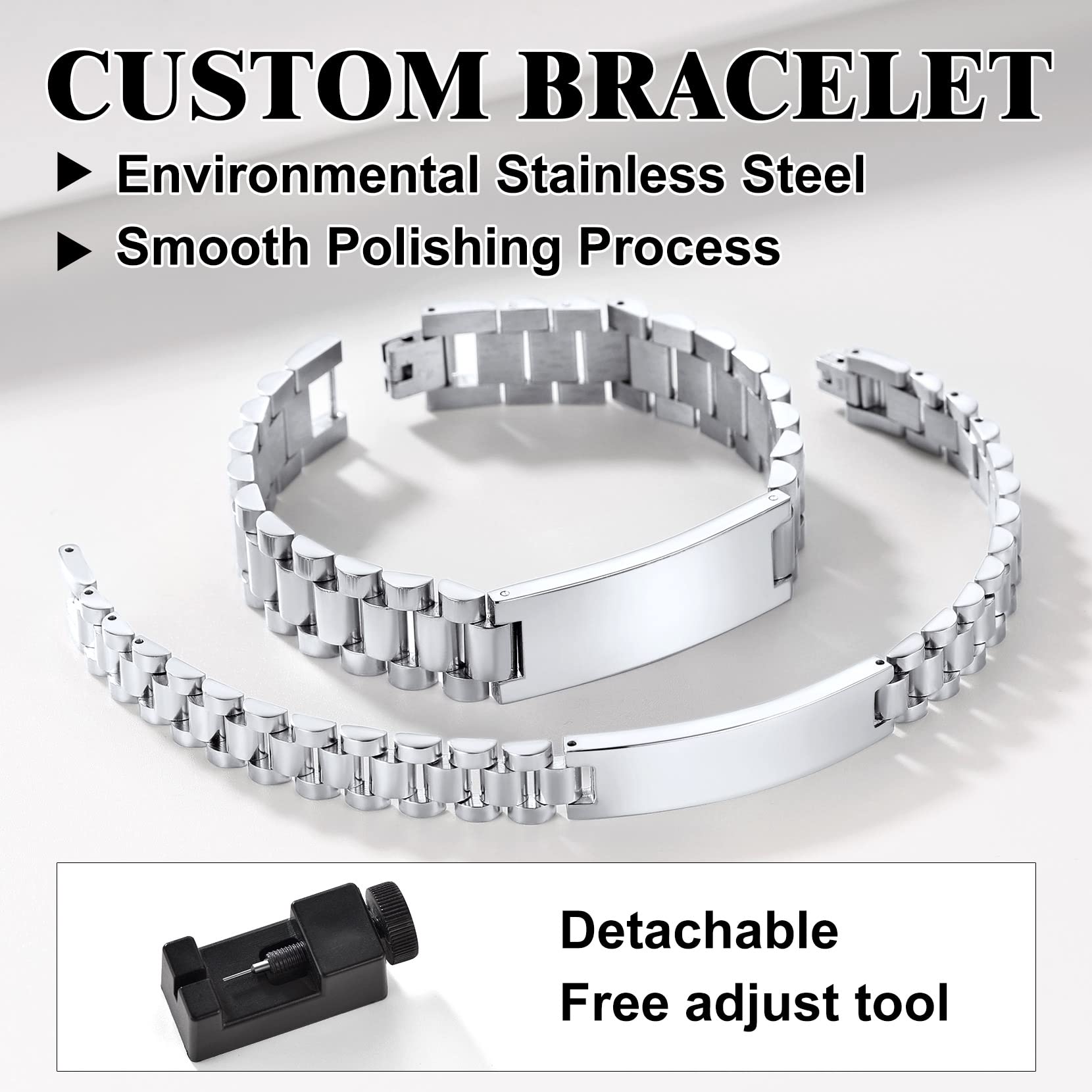 Richsteel Esclavas Pulseras Personalizables de Correa Metálicas con Accesorios para Eliminar Eslabones, 10mm / 15mm Ancho, 21cm Largo