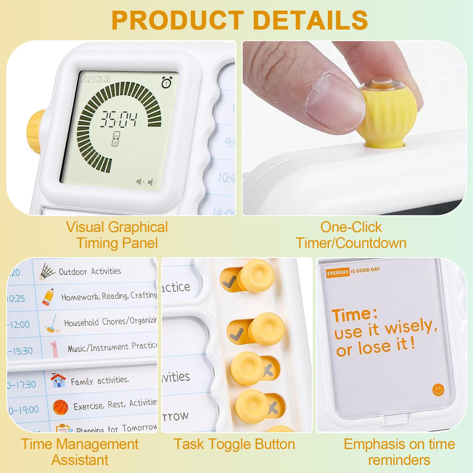 Visual Timer for Kids and Adults -Countdown Timer, Planner for ADHD with Task Board, Chore Chart, and Checklist - Daily Schedule Tool for Autism and ADHD-Essential for Homeschooling and Classroom