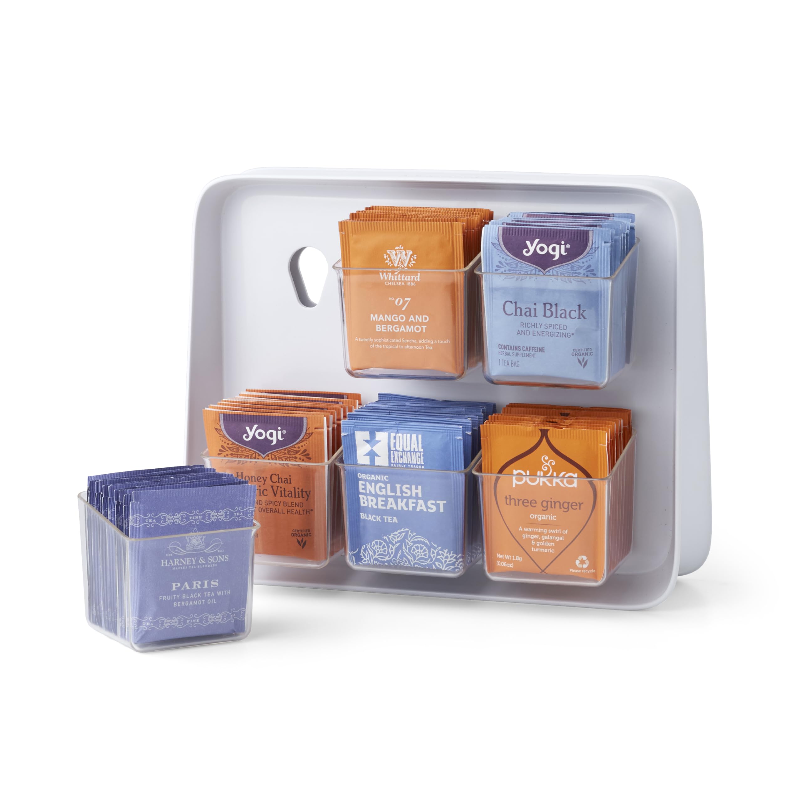 YouCopia TeaStand Tea Bag Organizer with Clear Removable Bins, Cabinet or Pantry Storage Caddy, 120-Bag