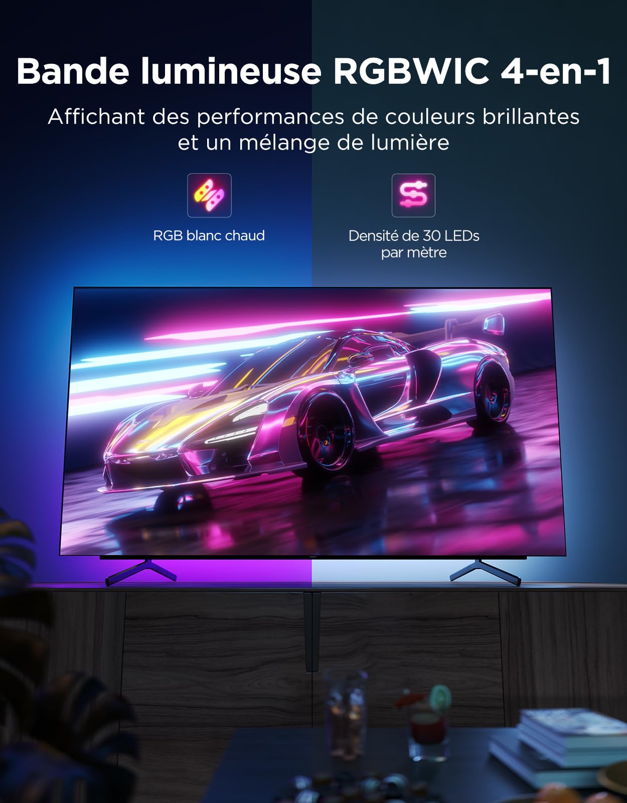 Govee Podświetlenie LED TV 2 Przycinalne do telewizorów 32-70 cali, paski RGBWIC 4,4m. Ponad 210 scen, kompatybilne z Matter, synchronizacja muzyki, sterowanie aplikacją, Alexa. Łatwa instalacja DIY