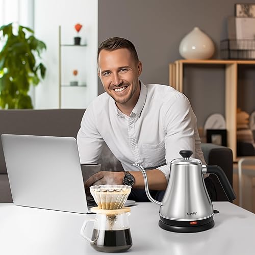 Miniatura 8 de Mecity Hervidor eléctrico con cuello de cisne, hervidor de agua de acero inoxidable, caldera de agua de calentamiento rápido, apagado automático, 27