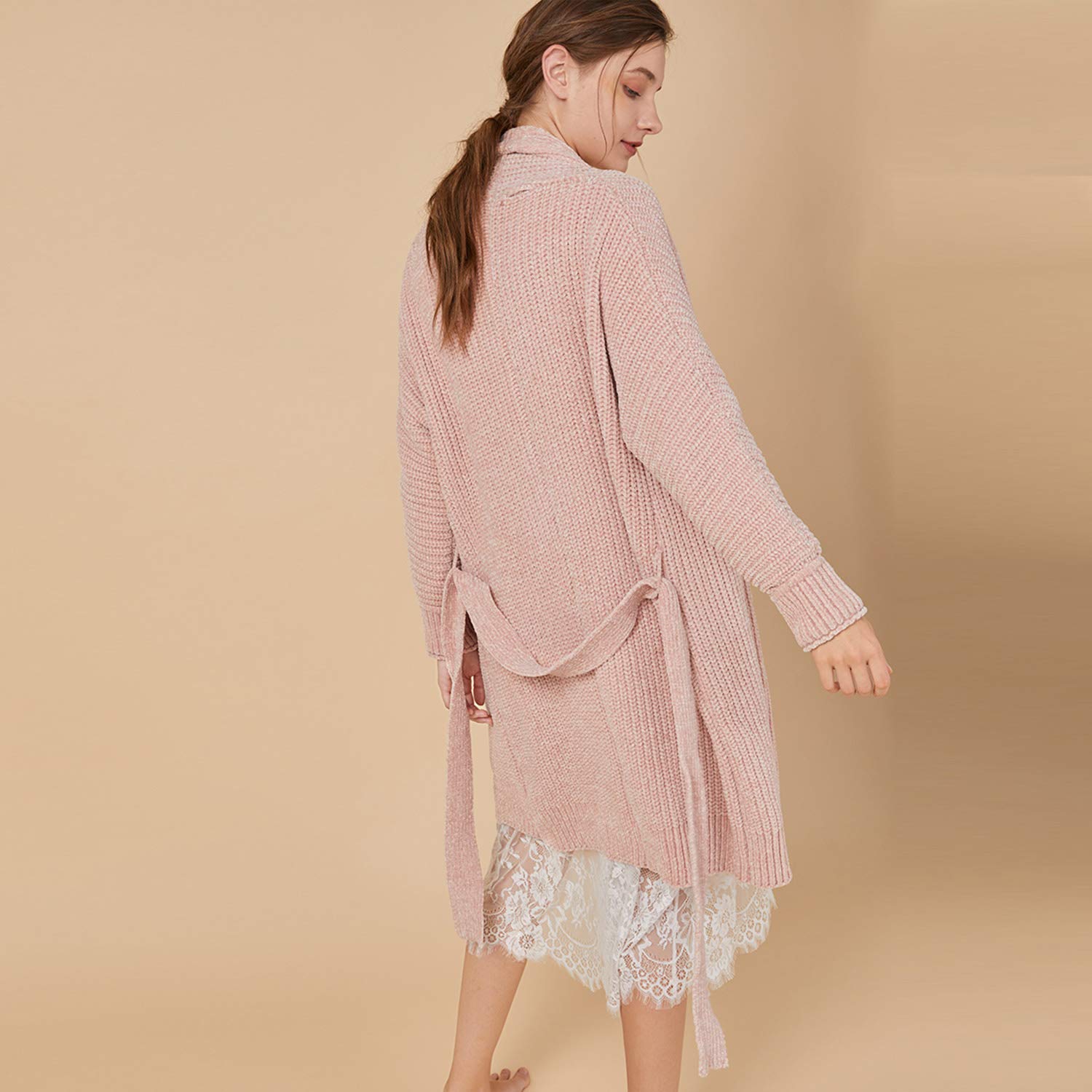 Pijamas Suaves De Chenilla, Batas De Baño De Color Rosa De Manga Larga, Batas Holgadas Y Sueltas, Suéteres Otoñales M