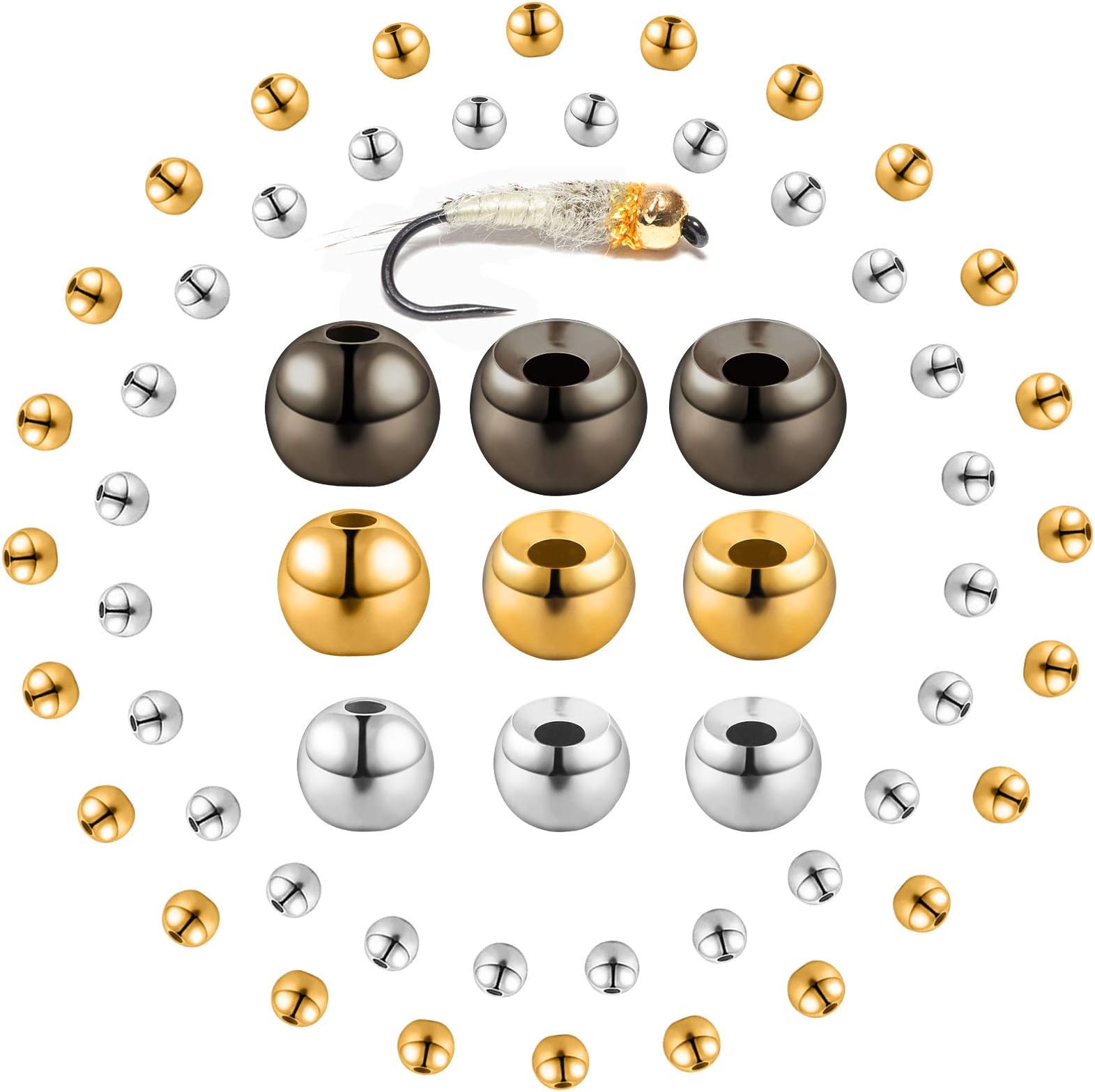 Skylety 120 Pieces Fly Tying Beads with a Plastic Box Tungsten Beads Round Ball Weights Head Ball Fly Tying Materials