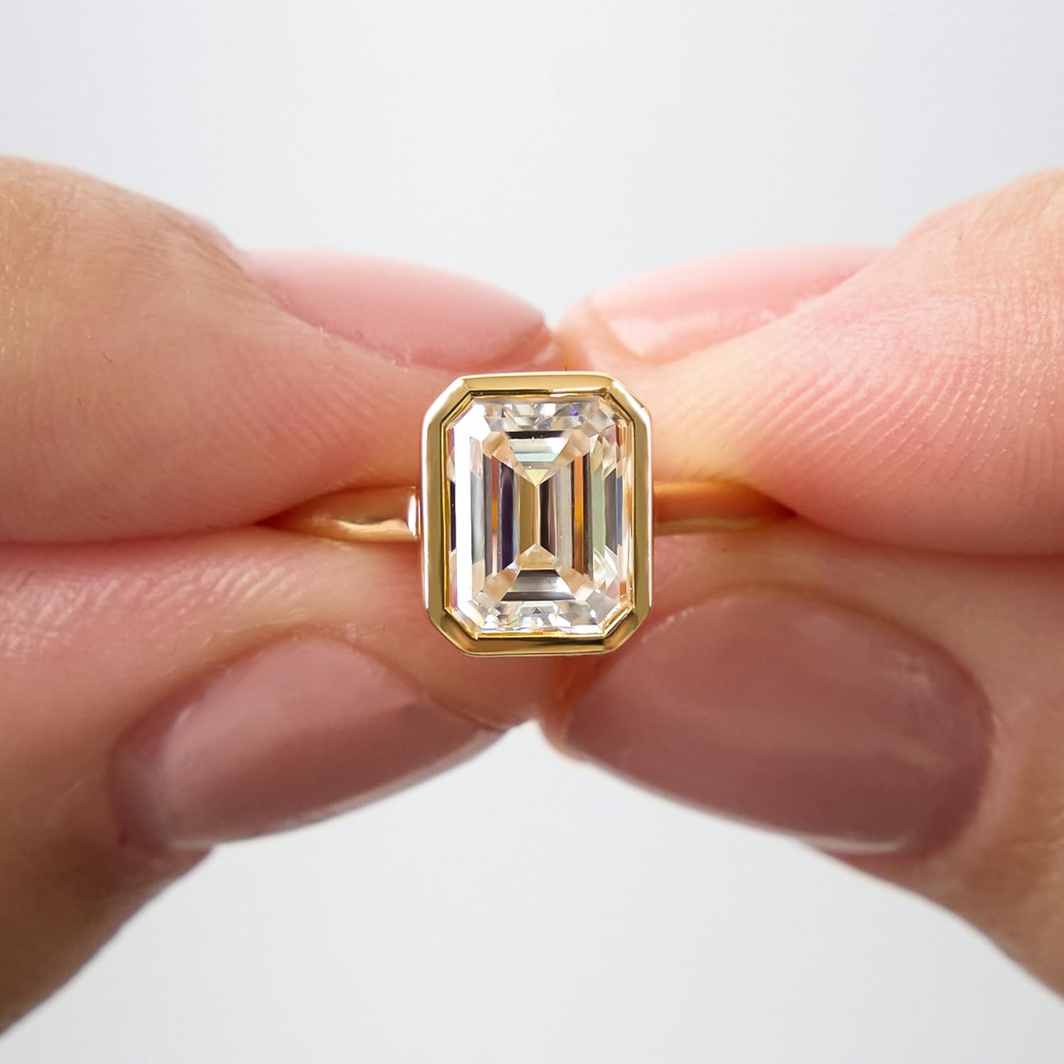 2CT Emerald Cut Moissanite engagement Ring for Women - GRA Certified D Color VVS1, 14K Gold Plated Sterling Silver bezel set moissanite Promise Ring - Image 3