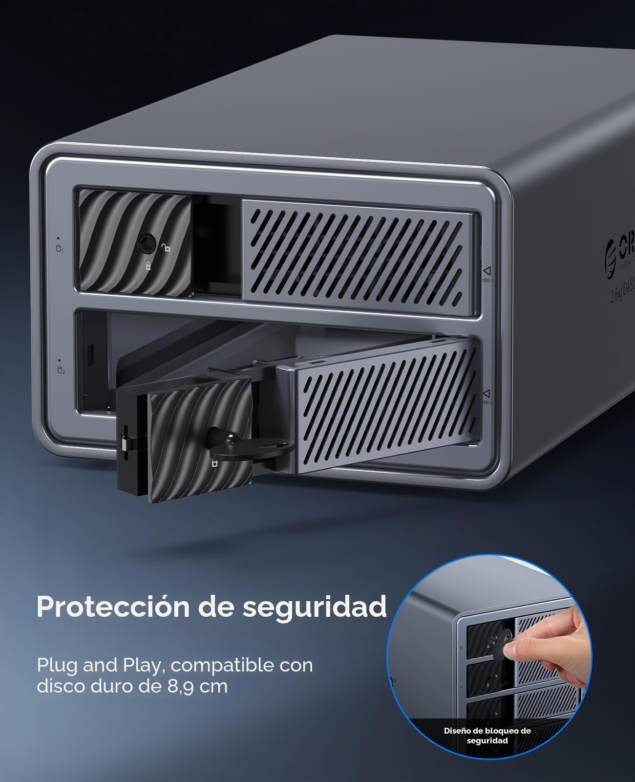 ORICO Carcasa de Disco Duro de 2 Bahías USB 3.0 para SSDs de 2.5/3.5 Pulgadas HDDs de hasta 44TB Expansión sin Bandeja de Bloqueo Backup(Aluminio)-9828U3