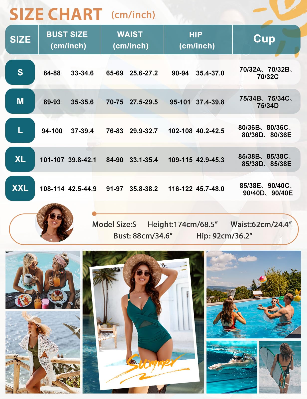 Costume Intero Donna Elegante Curvy Piscina Costumi da Bagno Interi Mare Taglie Forti Modellante Push Up Scollo a V Imbottito Pancia Piatta Un Pezzo Vita Alta
