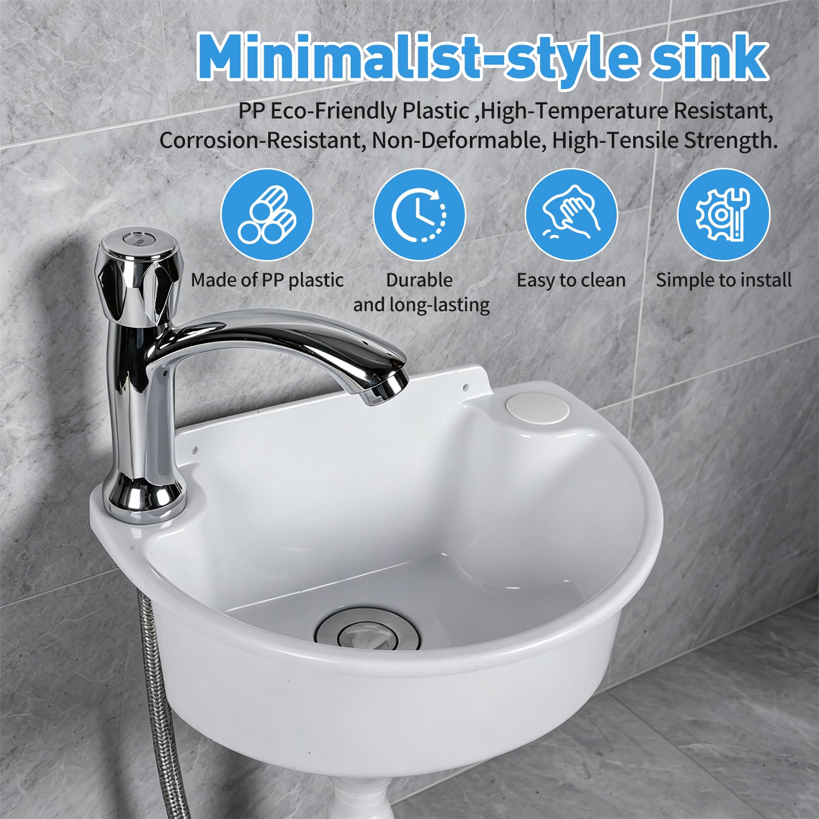Lavabo Piccolo da Parete con Rubinetto, Lavello di Servizio in Plastica con Kit di Scarico, Lavandino Salvaspazio da Parete per Camper, Campeggio, Giardino, Cantina, Cantiere e WC