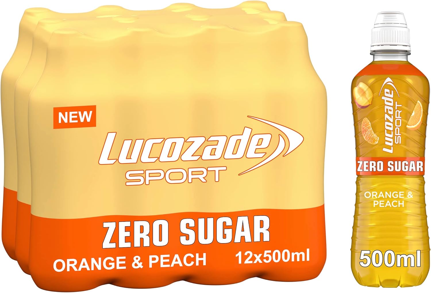 Lucozade Sport Zero Sugar Orange & Peach 12x500ml Sugar Free Sports