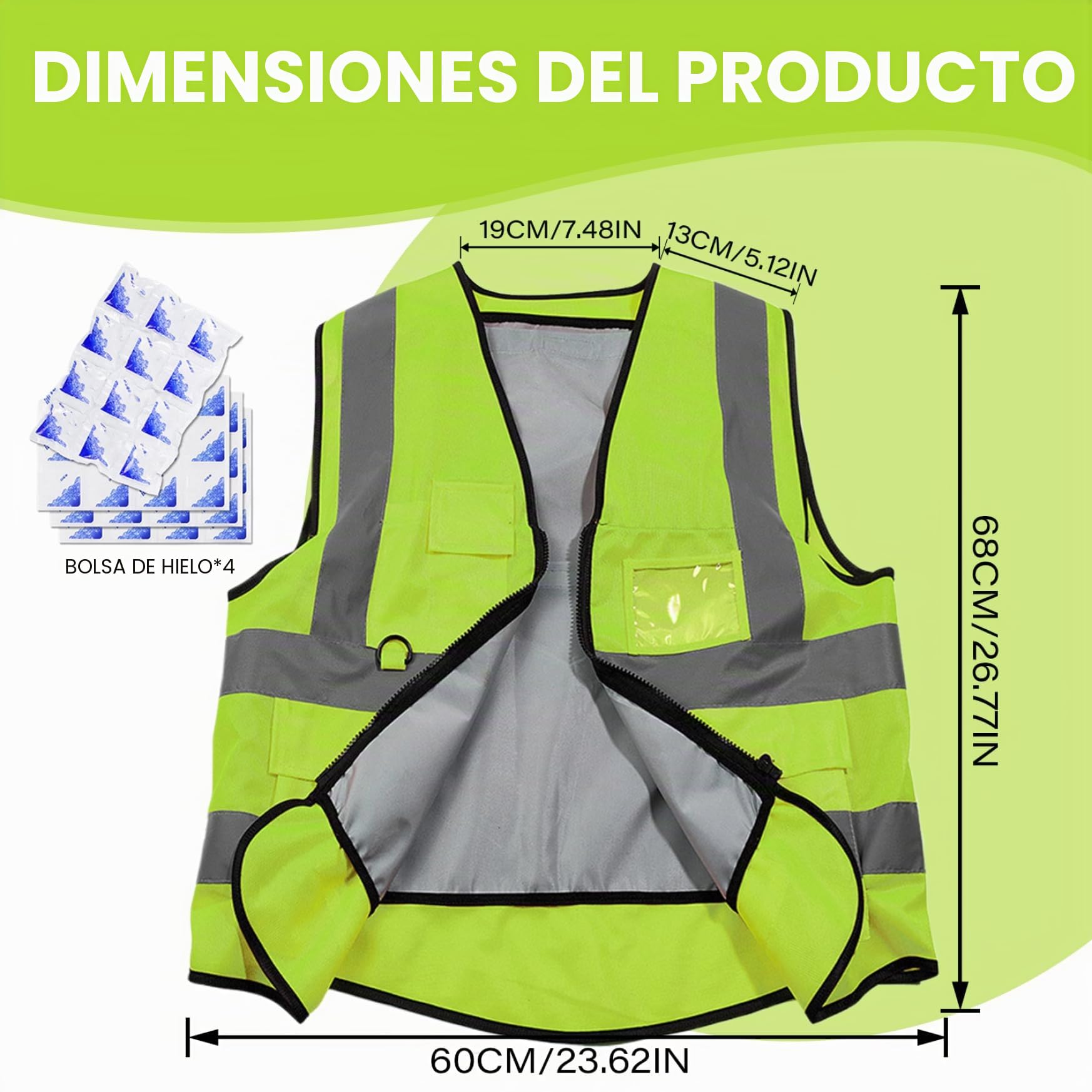Chaleco de seguridad de enfriamiento con 4 paquetes de hielo Chaleco de hielo para hombres para hombres, alta visibilidad para trabajos al aire libre, construcción, funcionamiento y actividades