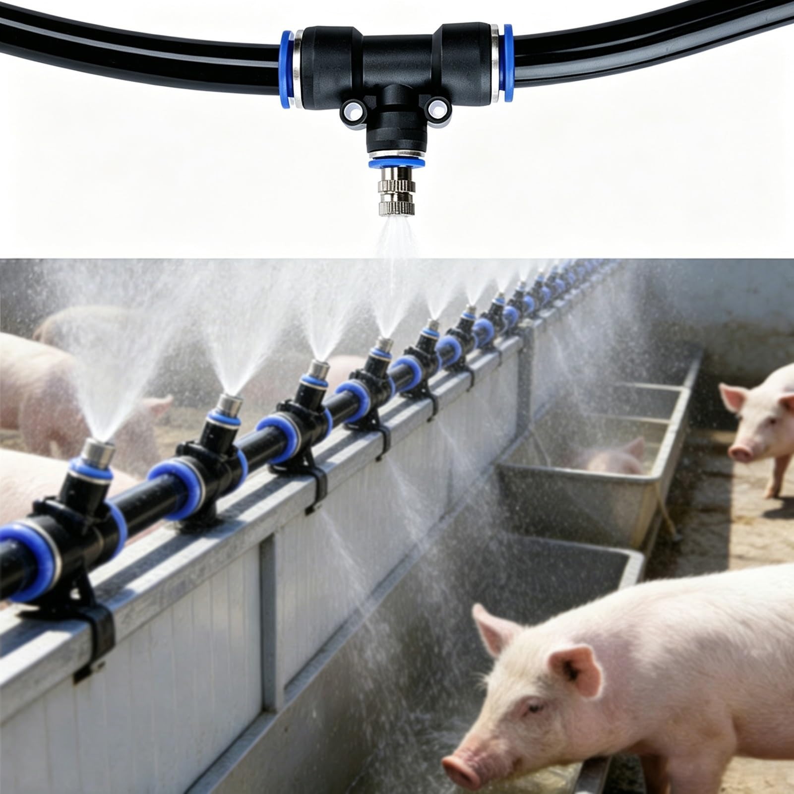 Kit Irrigazione a Goccia Kit di Irrigazione a Pioggia per Il Raffrescamento del Bestiame, Sistema di Irrigazione per Piante con Erogatori Regolabili, Sistema di Nebulizzazione per Stalle