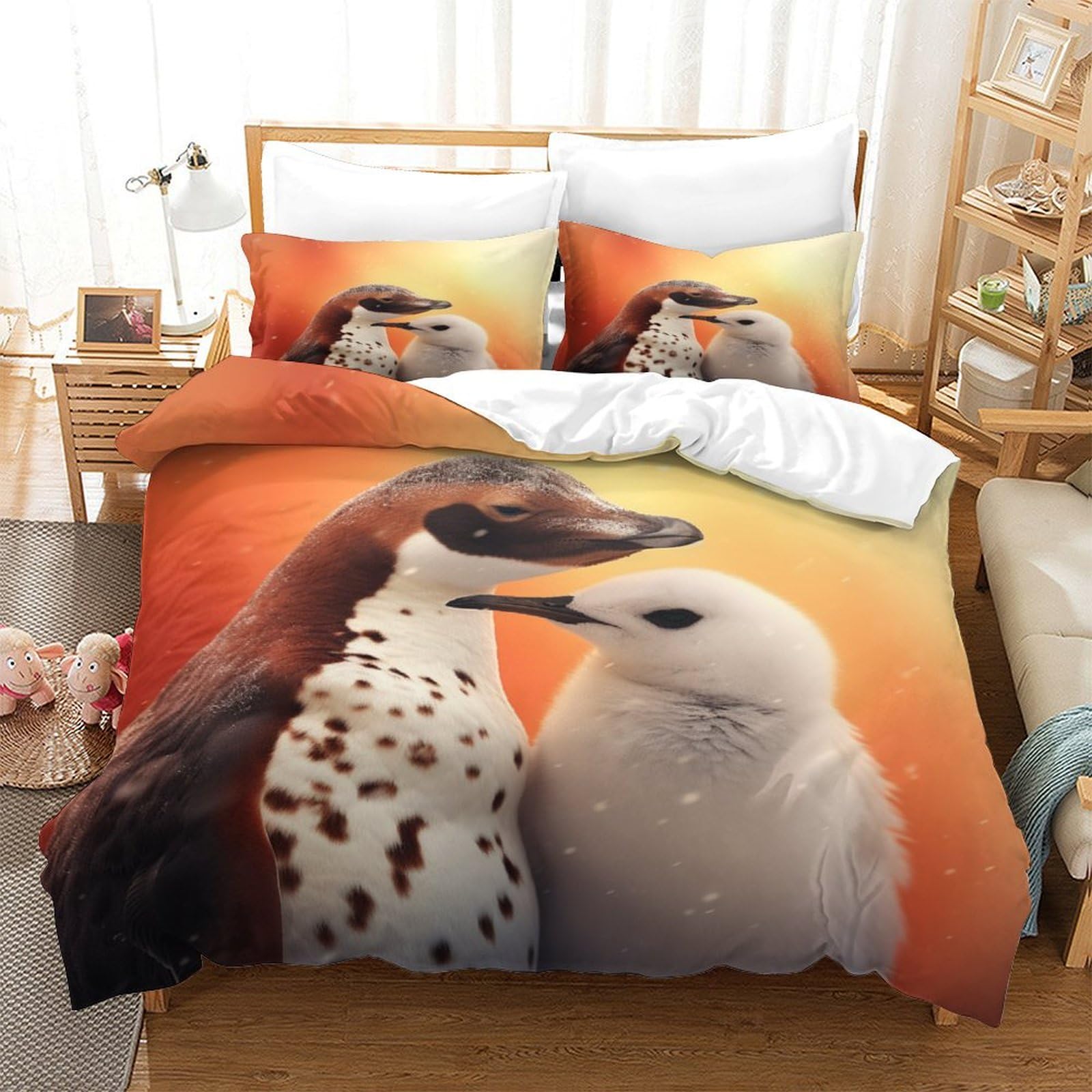 P1S9U7W5Y Romantic Bird Couple 3D Printed 3 Piece Duvet Cover Set Soft Microfiber Bedroom Decor Love Birds Bedding Set for Adults Teens All Seasons Double（200x200cm）