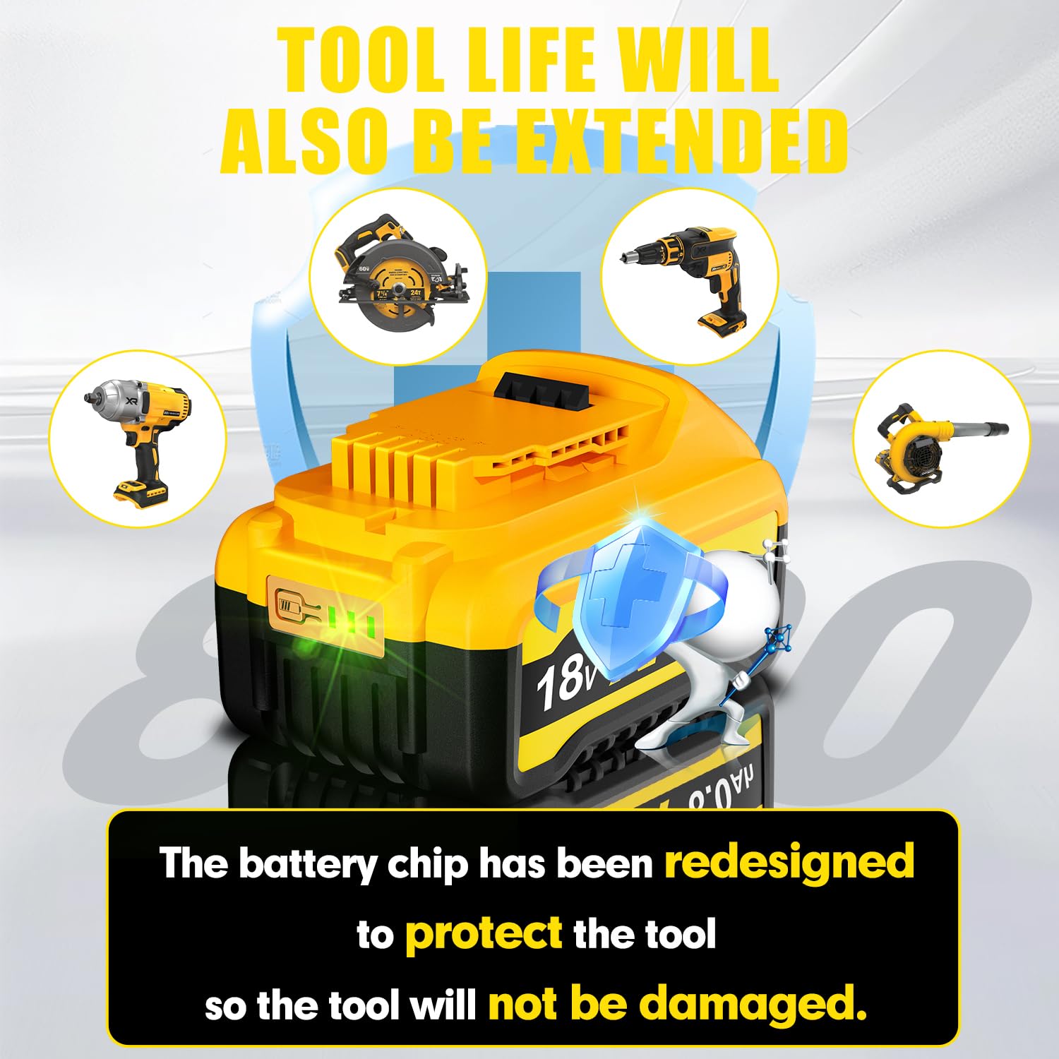 2 Stück 8000mAh 18V Ersatzakku für Dewalt 18V Akku, Li-Ion Akku kompatibel mit Dewalt 18V Serie DCB182 DCB200 DCB181 DCB183 DCB185 DCB205 mit LED-Anzeige für Dewalt Akku-Werkzeuge