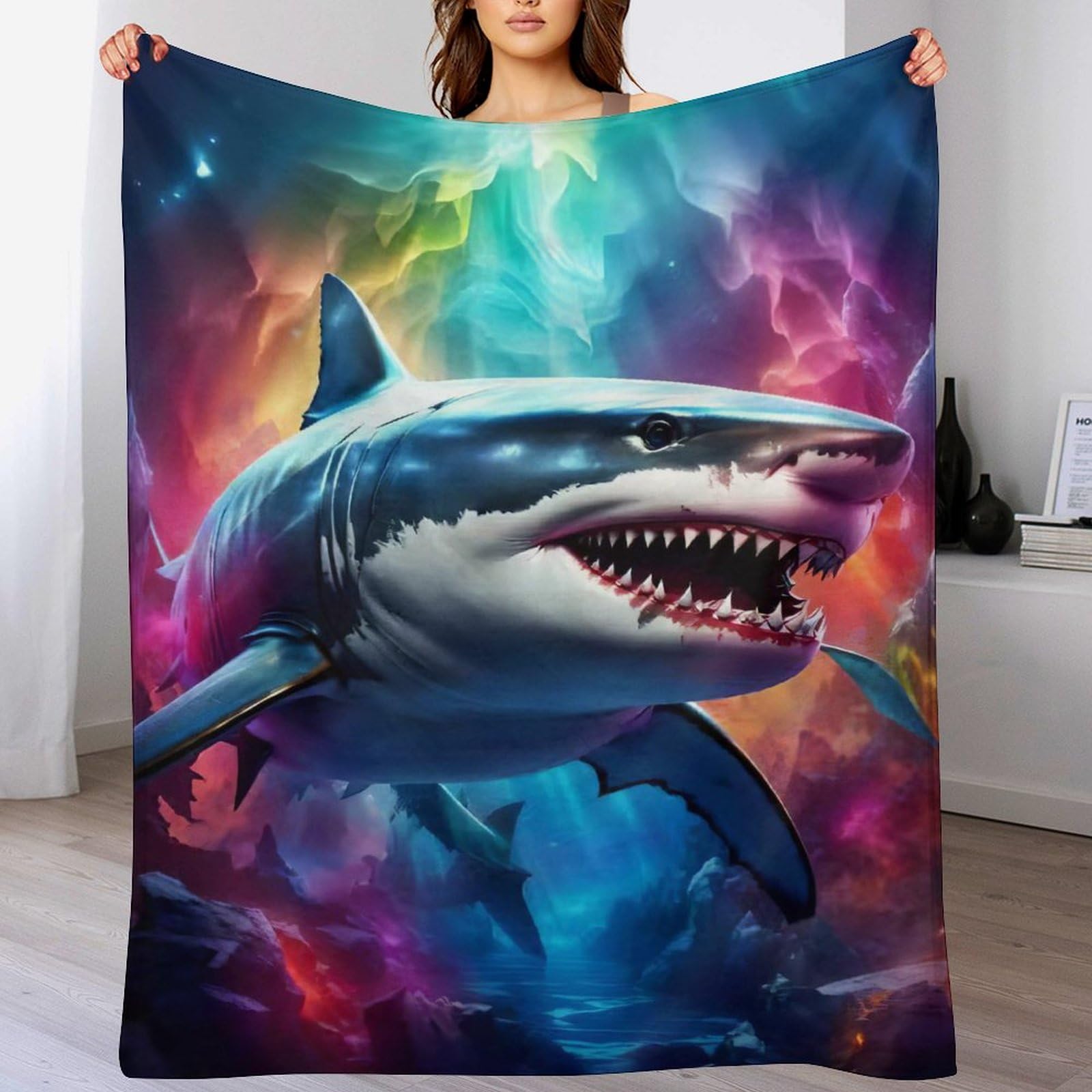 Couverture polaire requin flanelle chaude grand plaid canapé 180x200