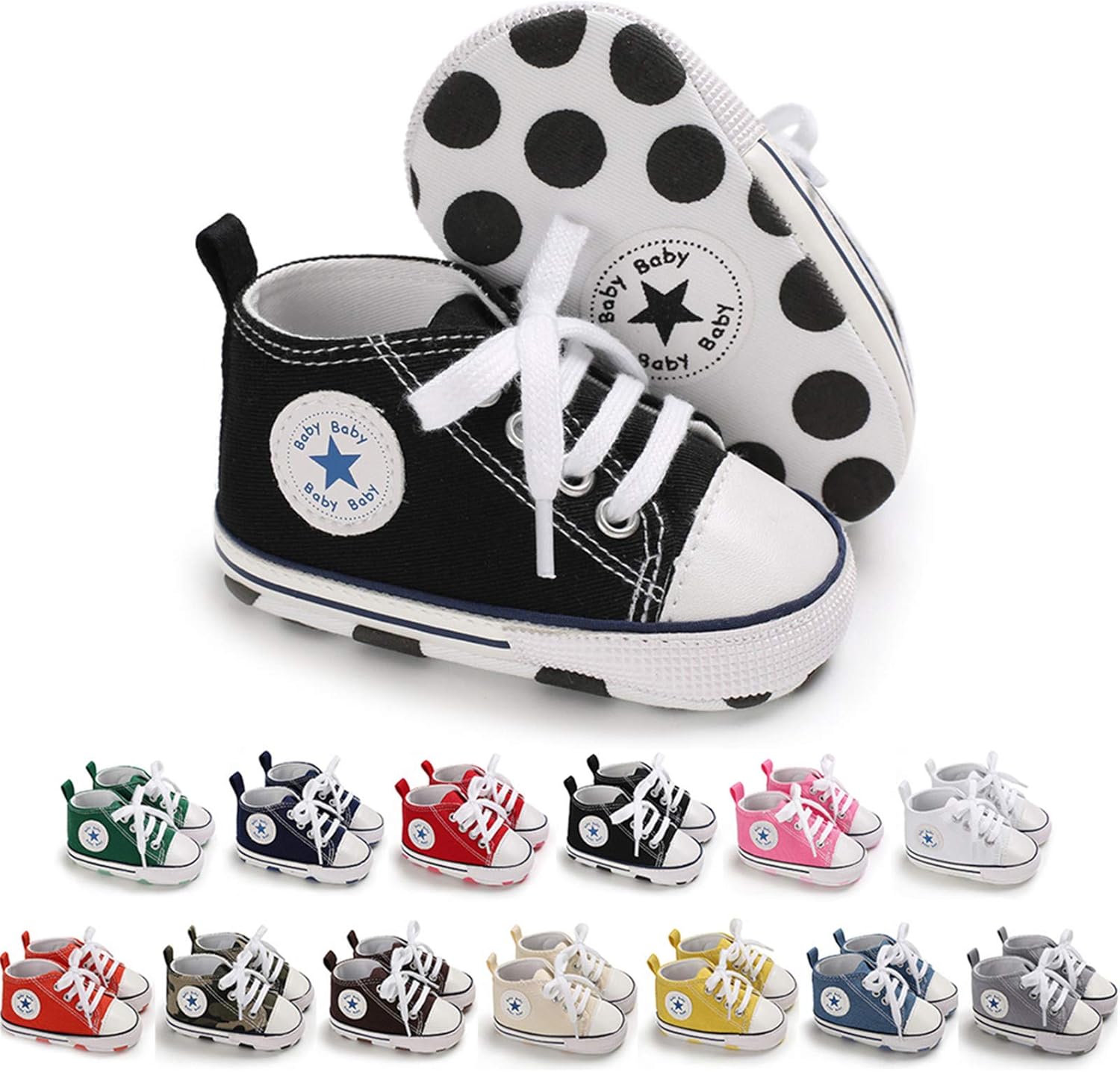  | KIDSUN Tutoo Unisex Baby Boys Girls High Top Sneaker Soft Anti-Slip Sole Newborn Infant First Walkers Canvas Denim Shoes | Sneakers